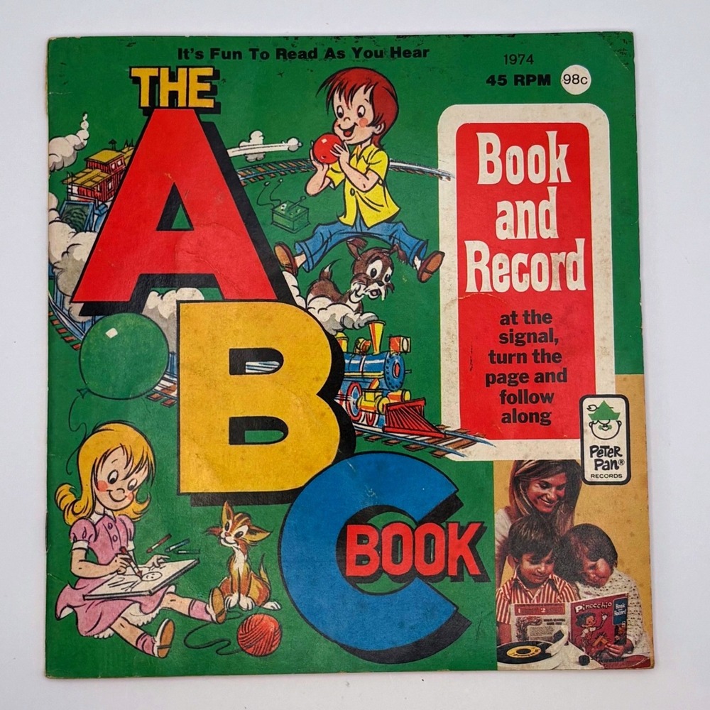 Vintage 1974 Peter Pan ABC Book and Record Set 45 RPM Vinyl Read Along Retro Kid